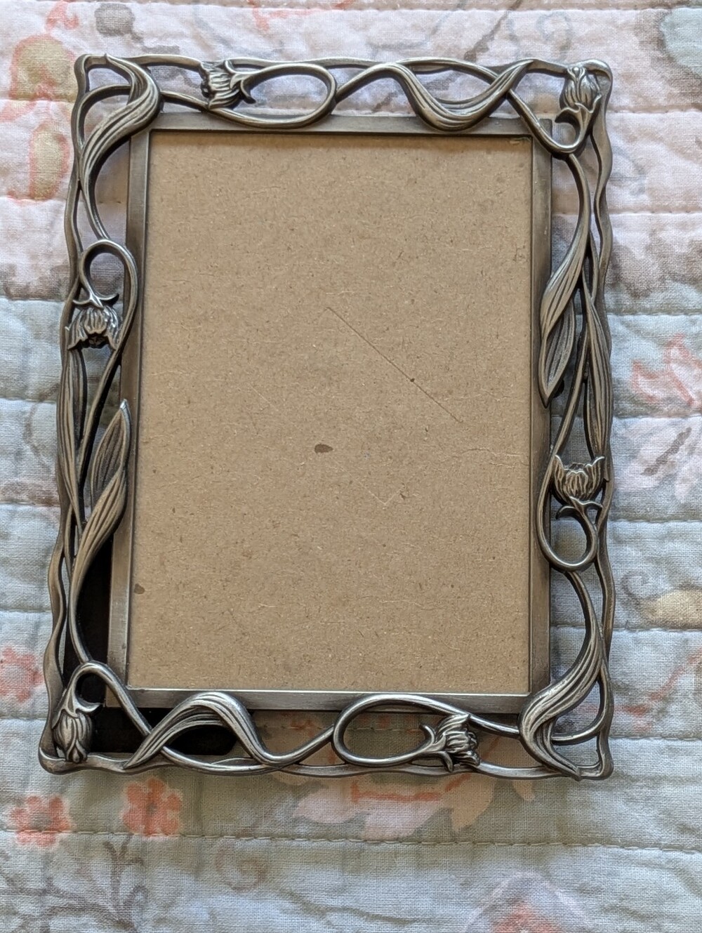Art Nouveau Silver-Tone Floral Picture Frame 3x5 Metal Scroll
